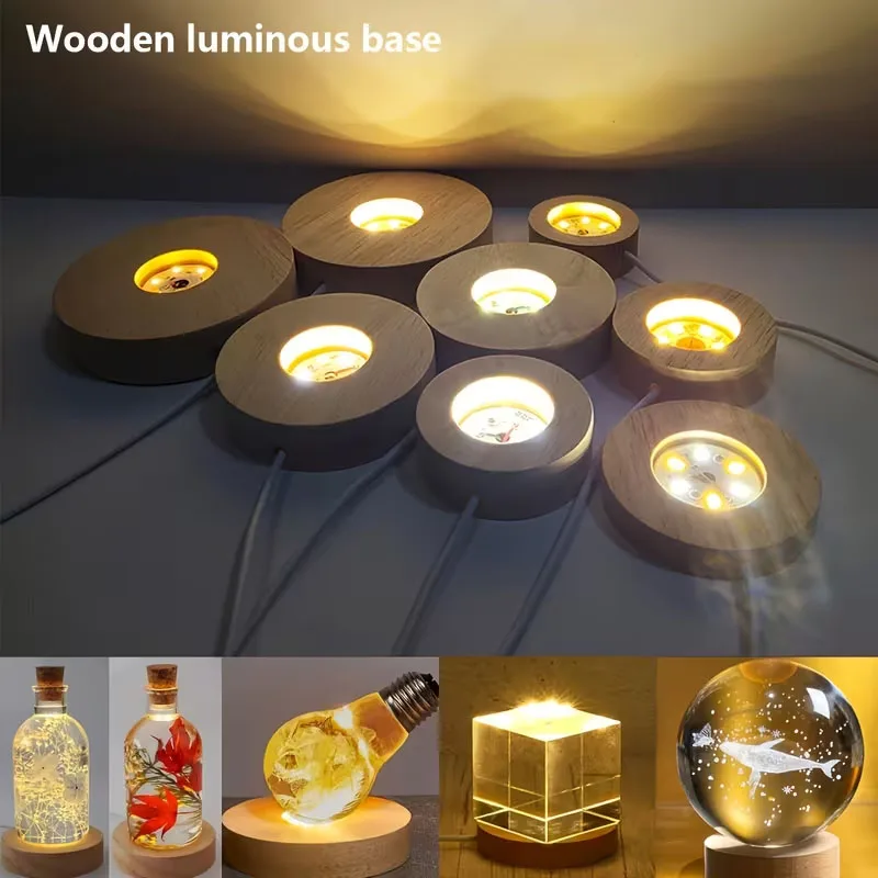 Resin Art Stand - Wood Round LED Night Light Base