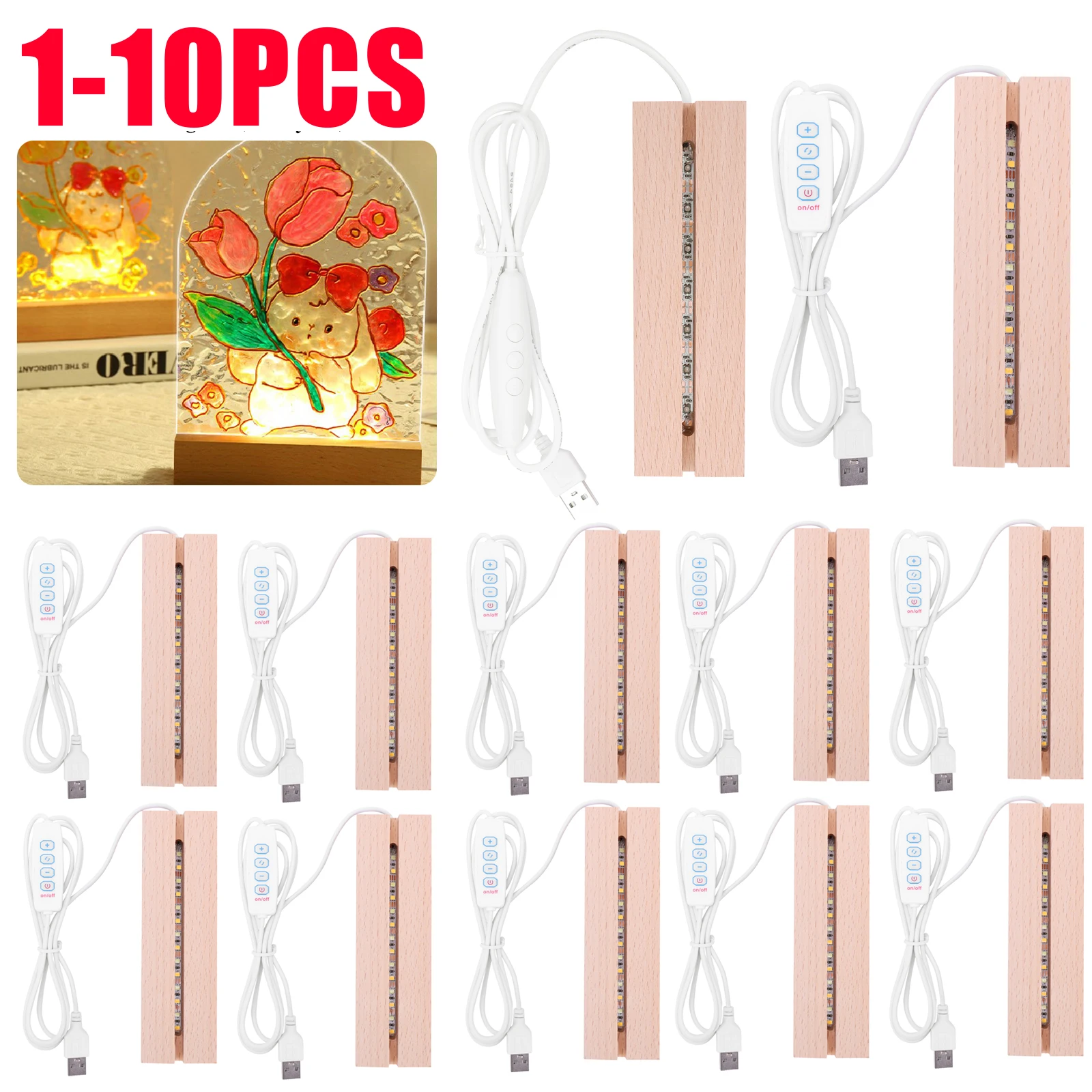 Resin Art Stand - 1-10pcs LED Wood Light Display Crystal