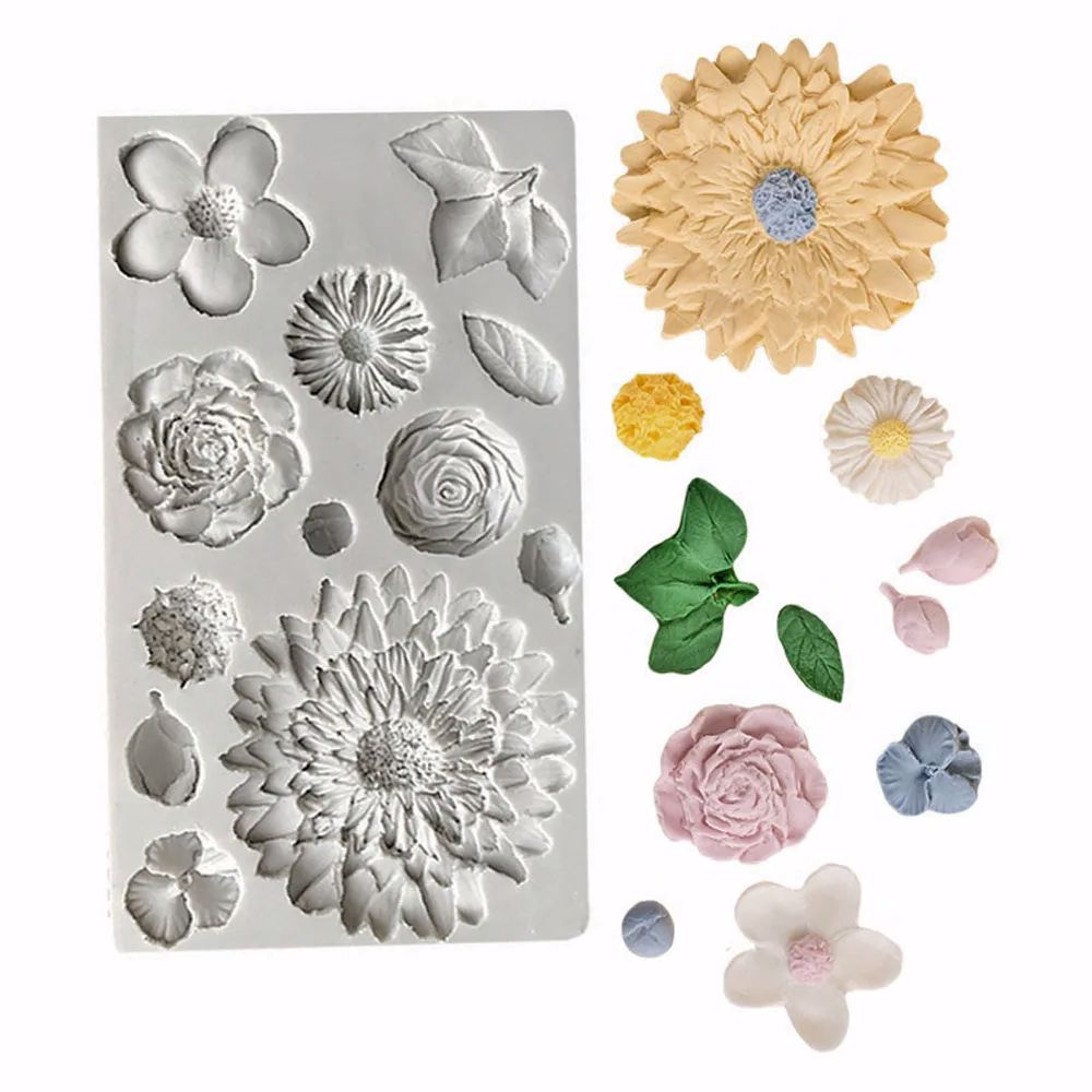 Resin Art Rose Petals - Sunflower Petals & Leaves Silicone Fondant