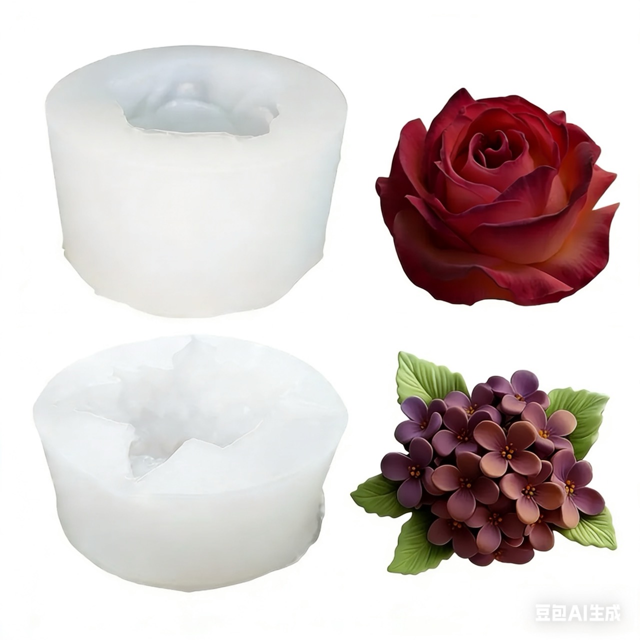 Resin Art Design - 2-Piece 3D Rose and Lilac Silicone