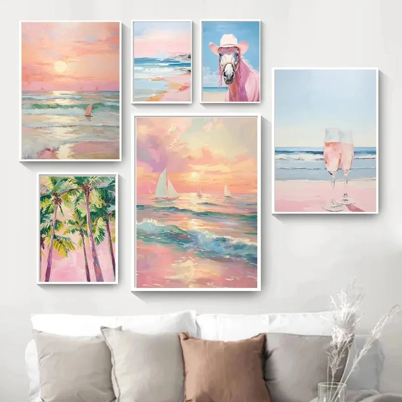 Resin Art Beach - Pink Horse Coast Beach Champagne Poster