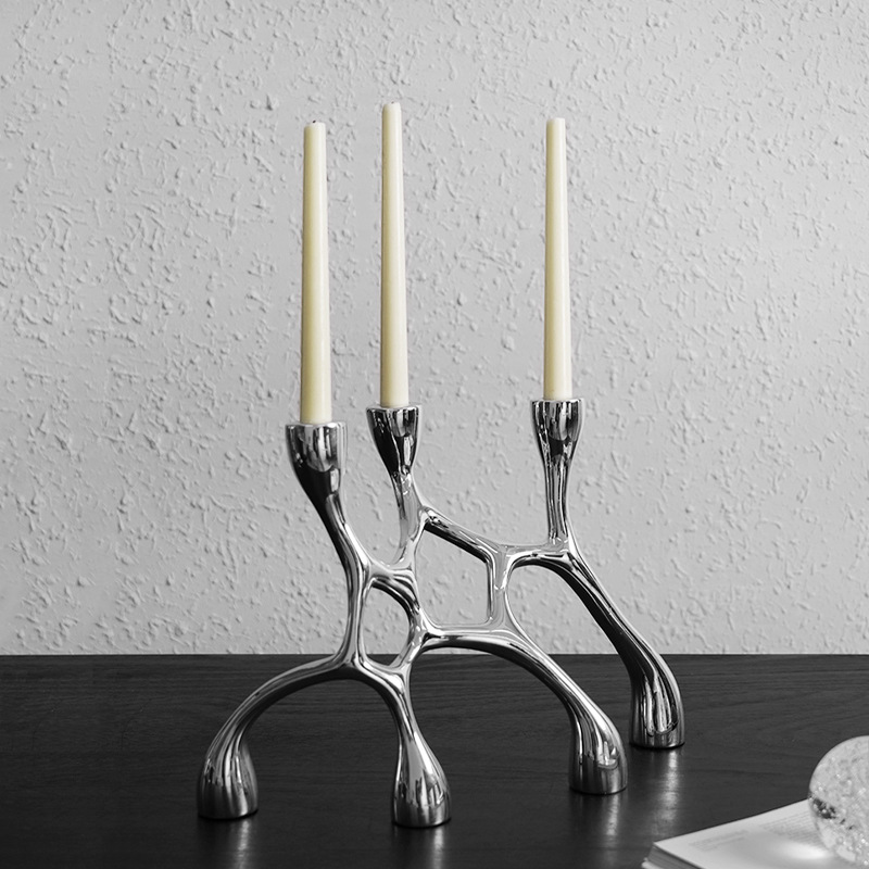 Resin Art Stand - Silver Irregular Resin Art Candlesticks, Romantic